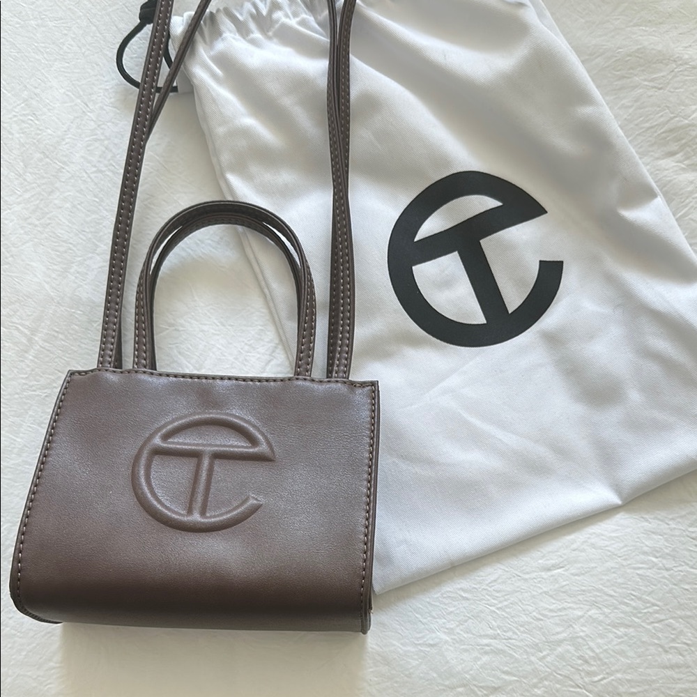 Telfar Brown Mini Shopping Bag with Embossed Logo